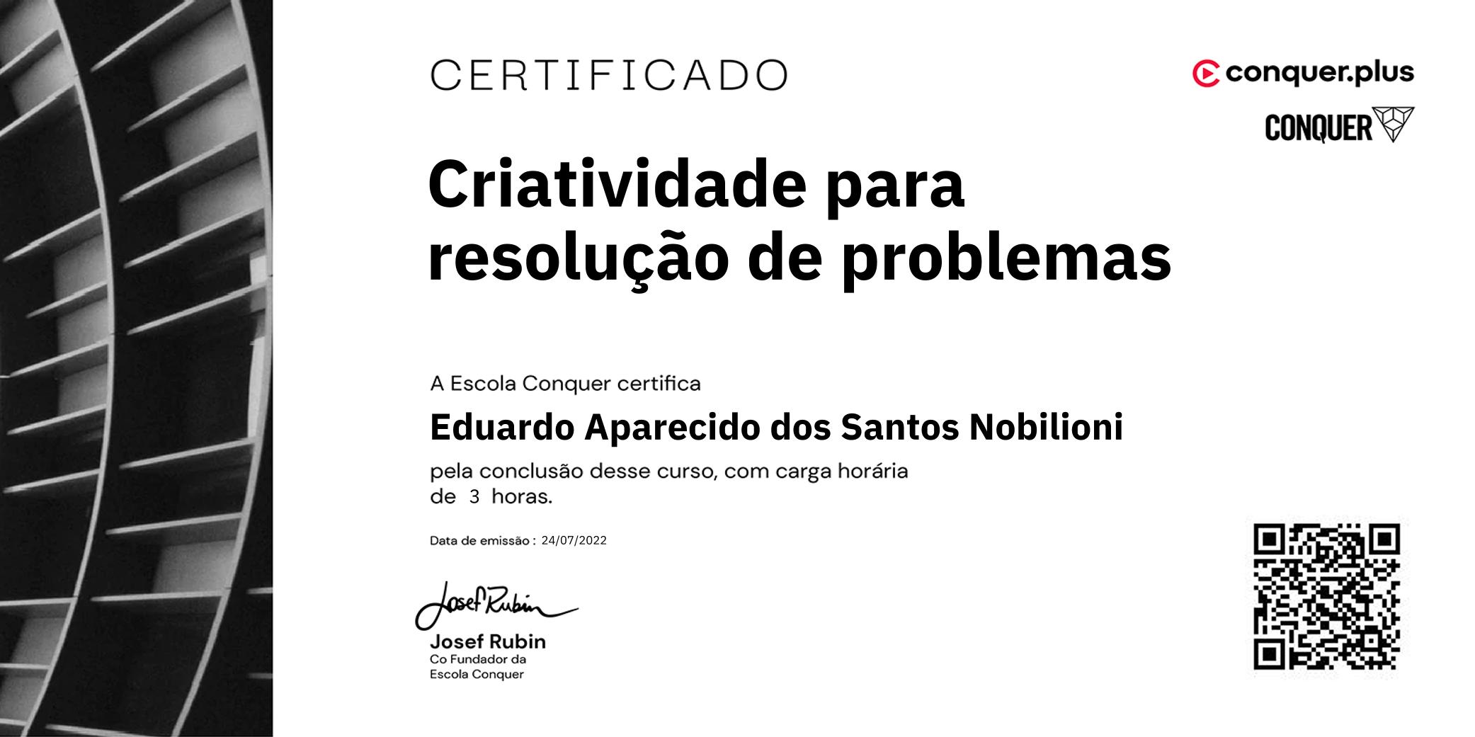 Certificado de Criatividade para resolução de problemas
